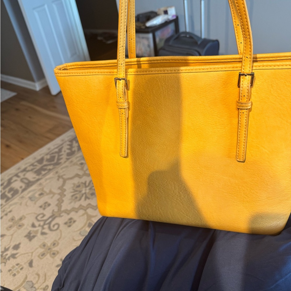 Urban Expressions Double Zip Vibrant Yellow Leather Tote